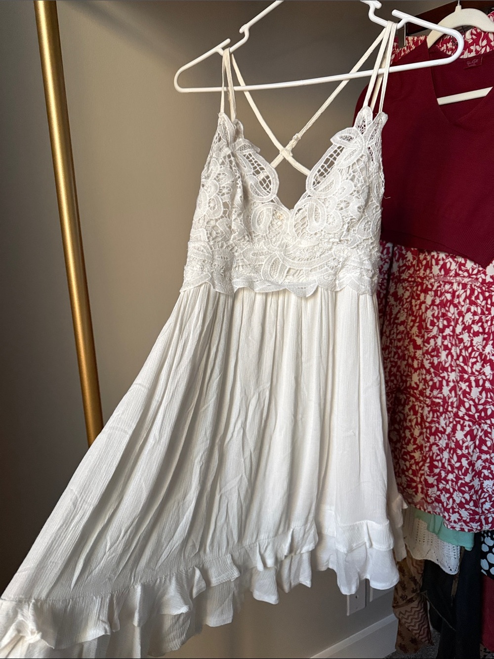White Lace Bodice Tiered Mini Dress